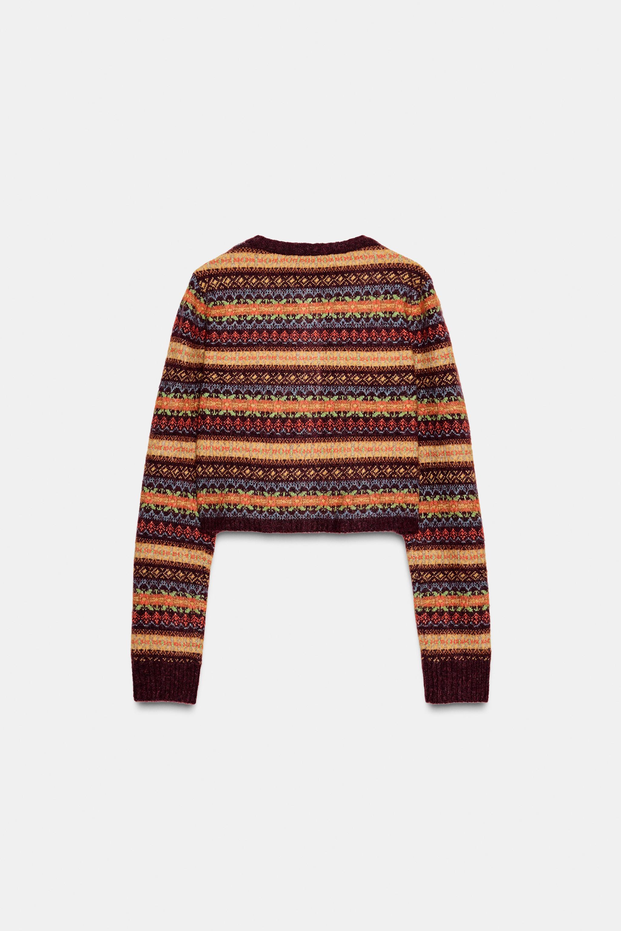 CROPPED JACQUARD KNIT CARDIGAN